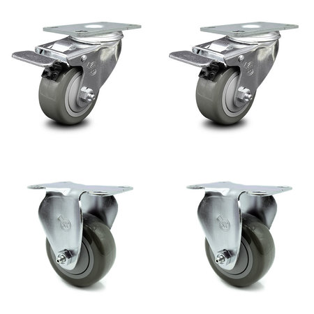 SERVICE CASTER 3.5 Inch Gray Polyurethane Swivel Top Plate Caster Lock Brake 2 Rigid SCC, 2PK SCC-TTL20S3514-PPUB-2-R-2